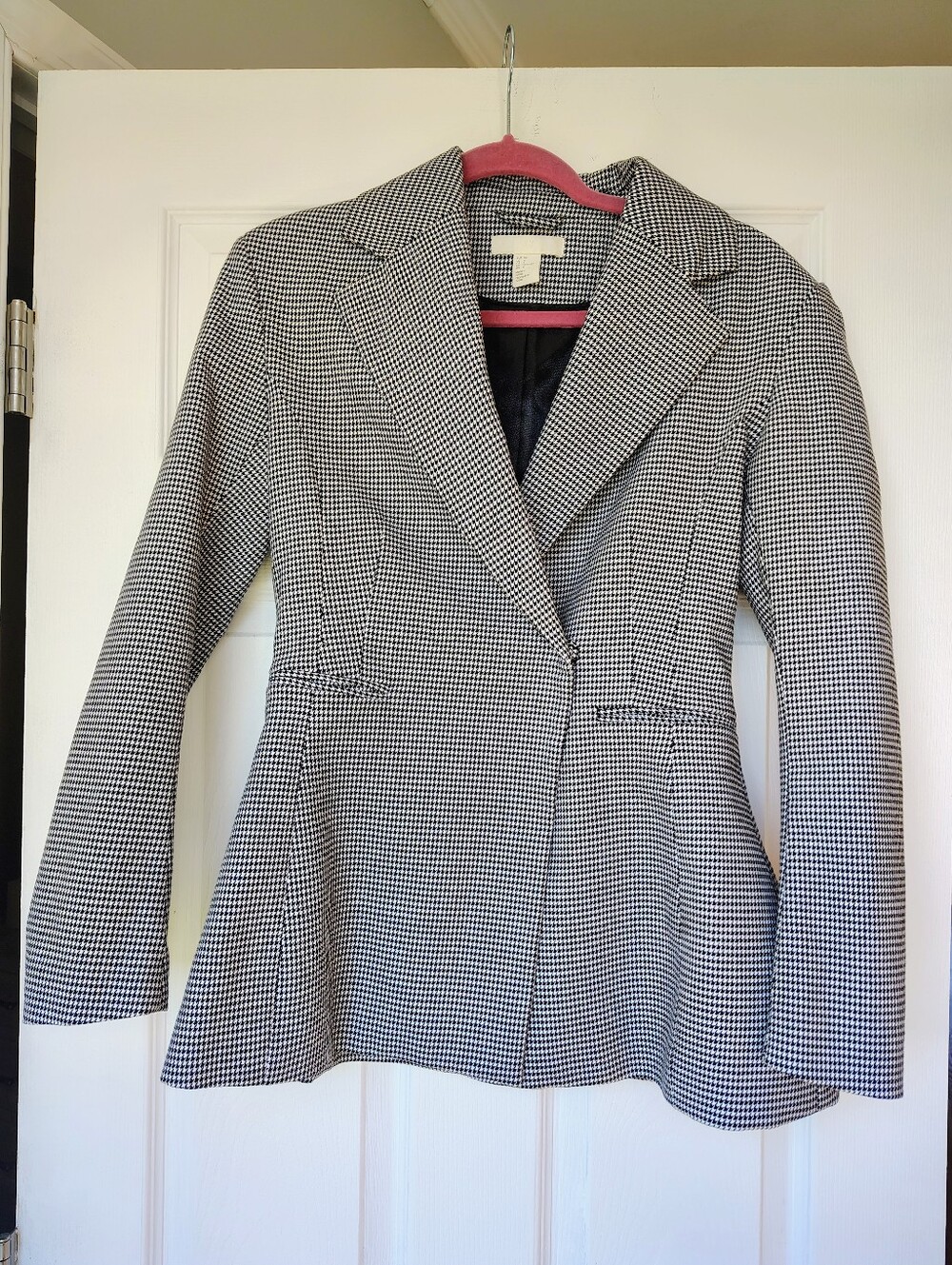 H&M Houndstooth Single Button Blazer Jacket Black White Business Casual XL